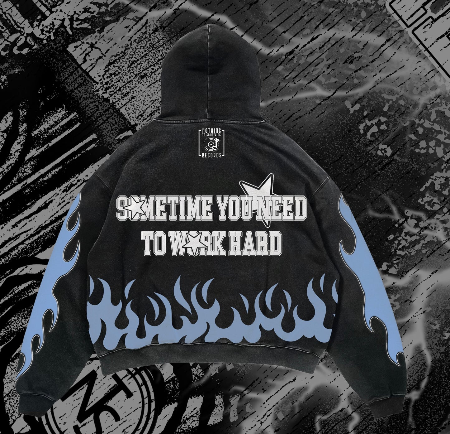 NTS “Work Hard” Storm Hoodie – Black/Blue