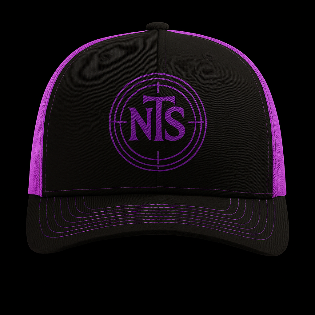 NTS Target Trucker Cap – Charcoal & Neon Pink