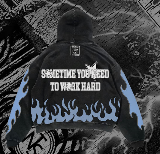 NTS “Work Hard” Storm Hoodie – Black/Blue