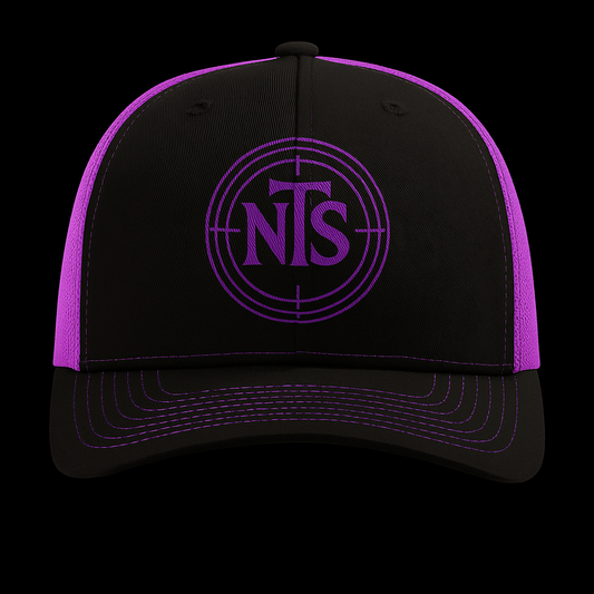 NTS Target Trucker Cap – Charcoal & Neon Pink
